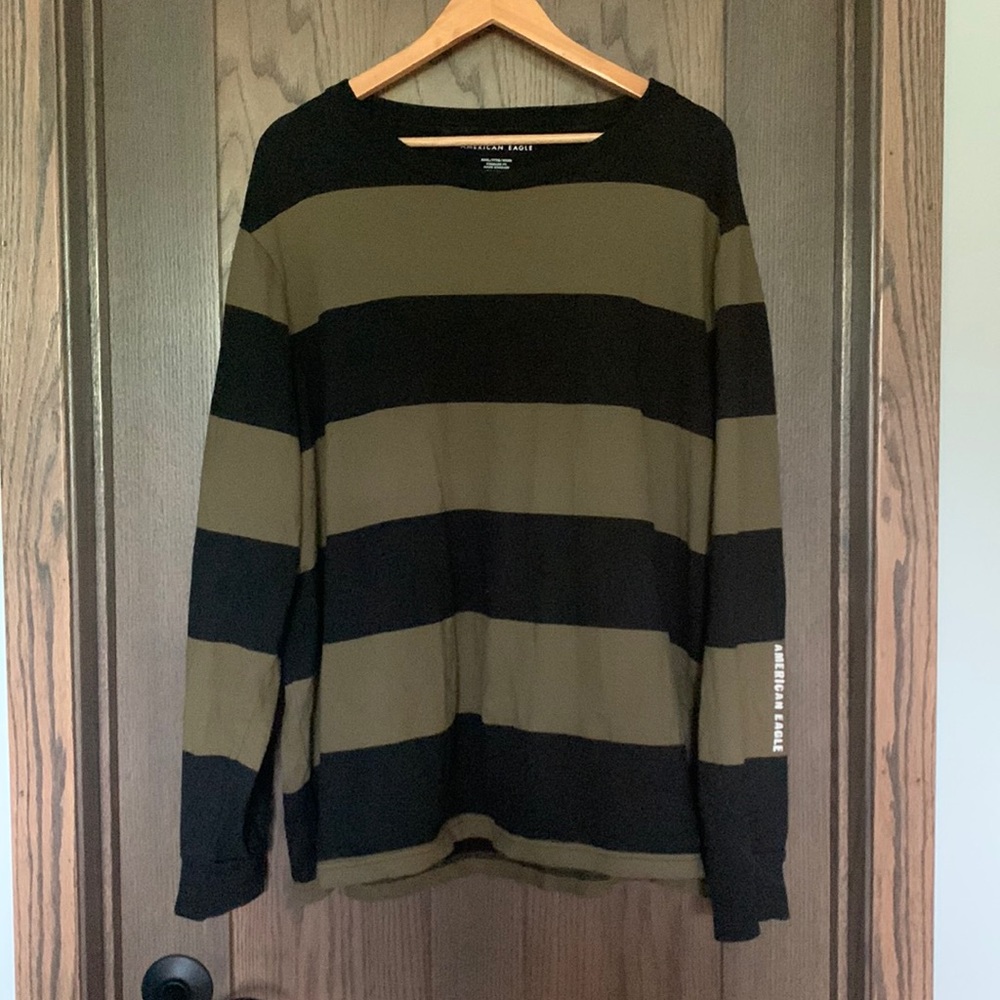 American Eagle Mens Long Sleeve Black and Green TShirt XXXL 3XL
